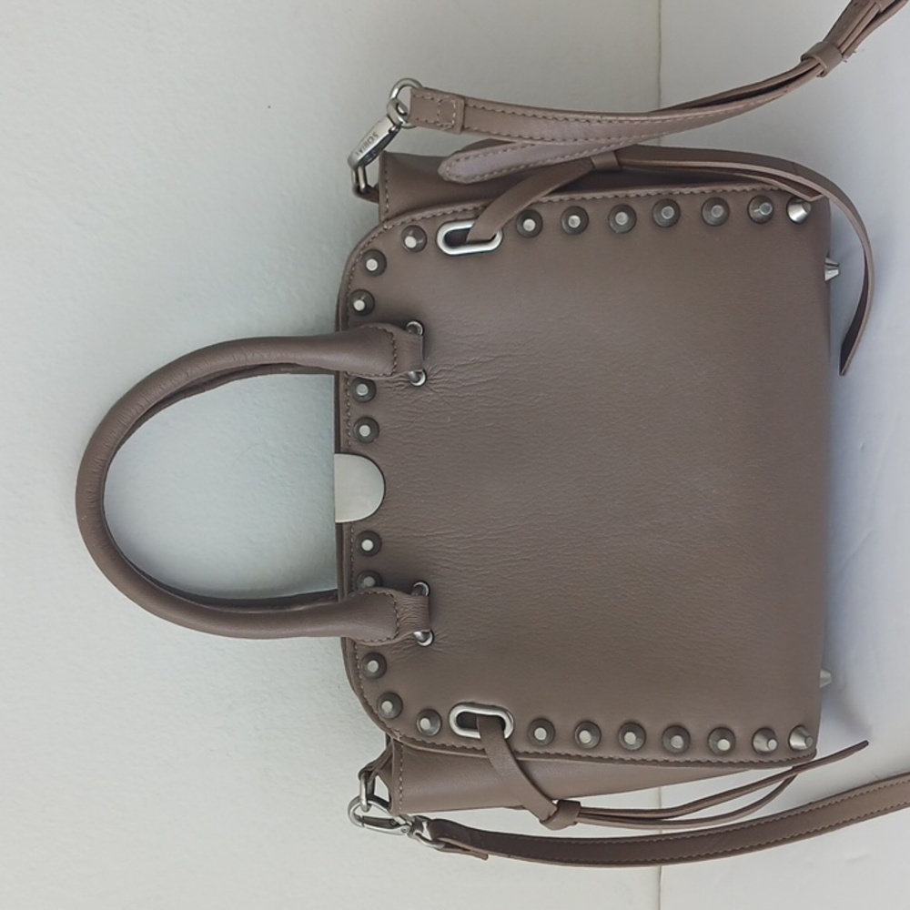 Sorial Parker Studded Genuine Leather Taupe Handbag Satchel Med Crossbody
